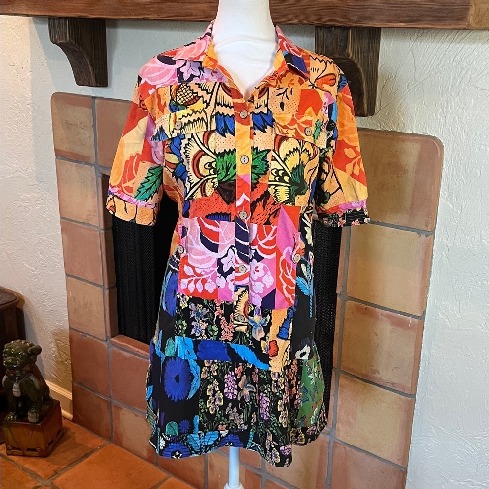 Desigual Multicolor Floral Patchwork Button Up Mi… - image 1